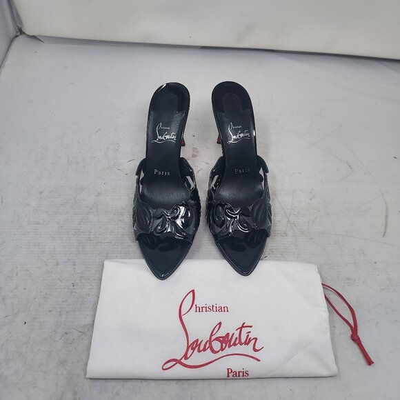 Christian Louboutin Black PVC Apostropha Mule Petunia Slide Heel Sandal - Picture 7 of 11